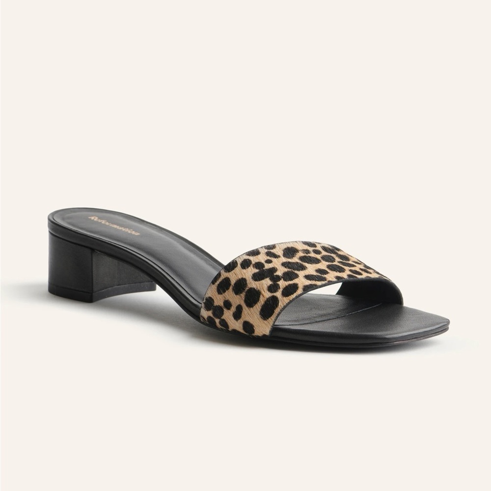 Reformation Mandy Minimal Block Heel Mule in Cheetah